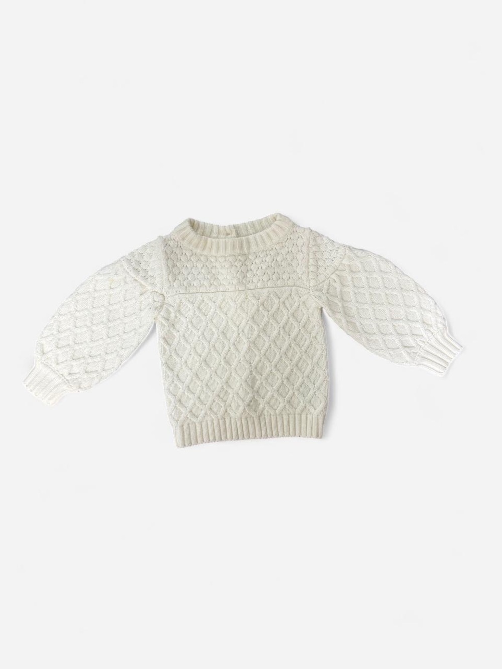 Janie and Jack Ivory Cable Knit Puff Sleeve Sweater